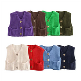 Korean fashion crop sweater women vest solid loose casual sweaters cable knit sweater vests for woman luxury designer tops