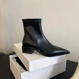 Pointed Toe Women Slim Ankle Boots Fashion Square Low Heel Ladies Elegant Back Zippers Short Booties Women's Footwear