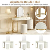 Luxury Makeup Vanity Desk with 3-Color LED Mirror and Stool, Adjustable Length Vanity Table with Movable Side Cabinet