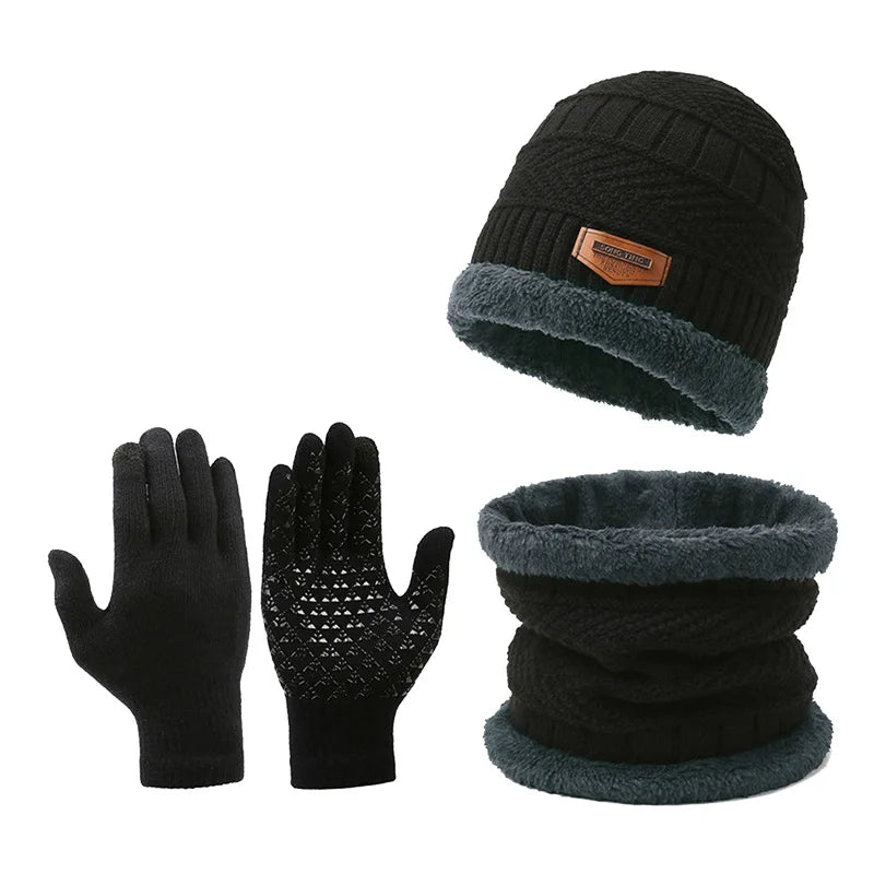 2pcs Sets Winter Warm Velvet Men Hat Scarf Gloves Set for Men and Women Girls Outdoor Riding Hat Beanies Neck Protection Scarf