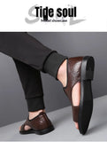 New Style Perforated, Breathable and Anti-Slip Outerwear Casual Leather Slip-On Sandals for Men Size 48 Large Size