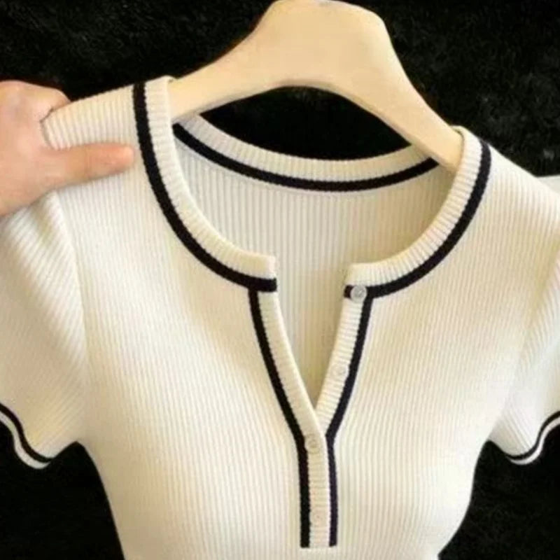Sweaters O-Neck Knitted Sweater Women Pullovers New Summer Short Sleeve Knit Sweater Pullover Women Tops Sueters De Mujer Q3890