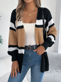 Women's Color Block Striped Cardigan Sweaters 2026 Autumn Winter Casual Lantern Long Sleeve Knitted Coats Fashion Woman Outwear