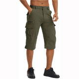 Men's Cargo Work Shorts Quick Dry 3/4 Length Capri Pants Multi-pockets Knee Length Trousers Summer Board Beach Shorts