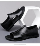 New Style Perforated, Breathable and Anti-Slip Outerwear Casual Leather Slip-On Sandals for Men Size 48 Large Size