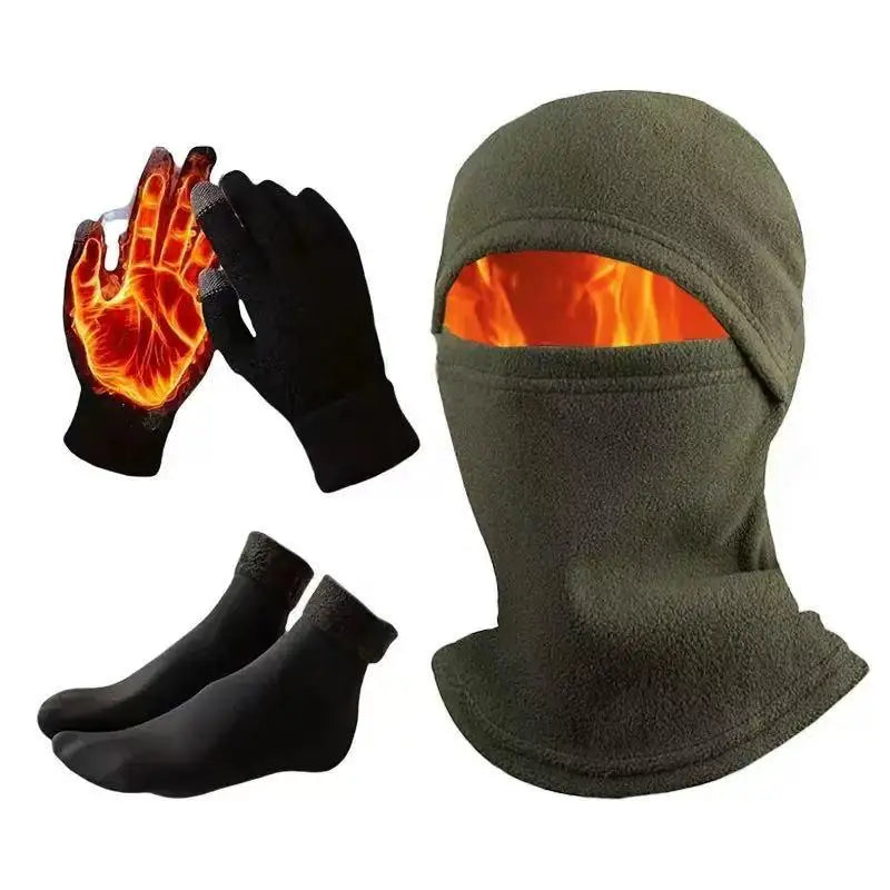 3Pcs Winter Sports Thermal Headgear, Gloves & Socks Set Outdoor Cycling Set Unisex Hat Scarf Gloves Men Women Cycling Warm Sets