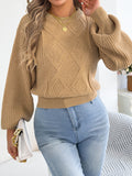 Women's Solid Color Round Neck Lantern Long Sleeve Knitted Sweaters for 2026 Autumn Winter Woman Clothes Yellow Red Khaki Tops
