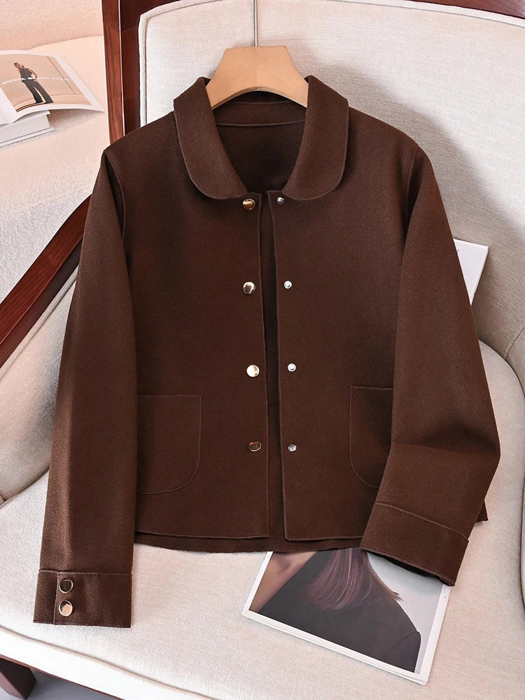Classic Solid Short Woolen Coats for Woman Autumn Winter Warm Woman Clothing Button Up Female Coat Outfits New In Outerwears