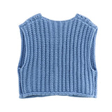 Korean fashion crop sweater women vest solid loose casual sweaters cable knit sweater vests for woman luxury designer tops