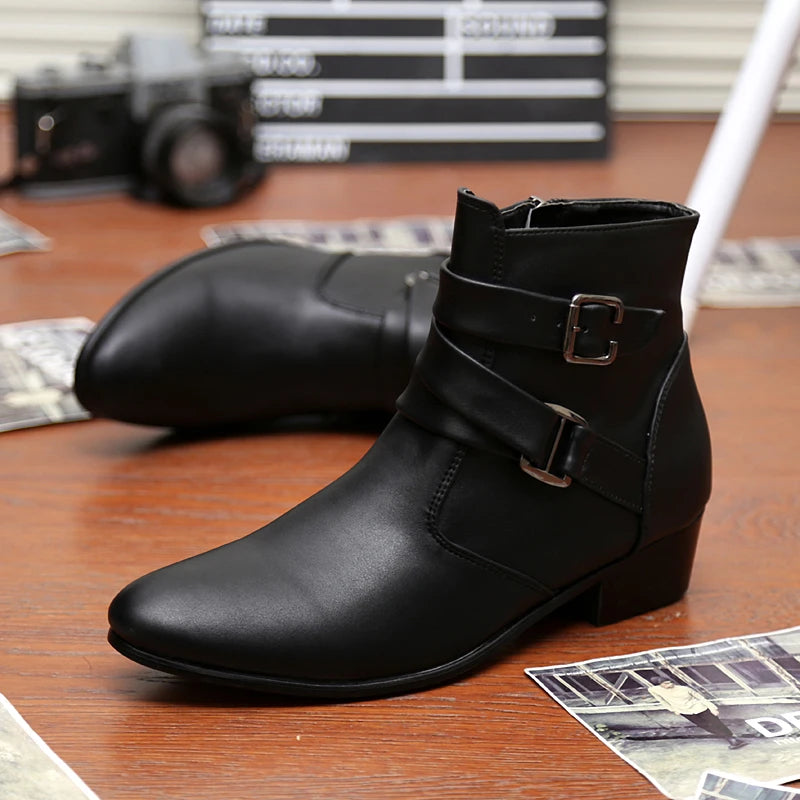 Hot Sale Luxury Chelsea Boots Men Pointed -toe Mens White Boots Black British Style High-heel Men Dress Boots Design Ankle Boot