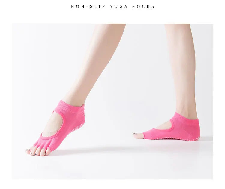 Women Backless Five Toe Yoga Socks Non-Slip Cotton Ladies Dance Ballet Socks Open Half Breathable Fitness Sport Sock for Pilates