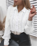 Women Shirt Blouse New Long Sleeve Stand Collar White Hollow Out Shirt Blouse Women Tops Blouses Shirts Blusas Para Mujer Q3566