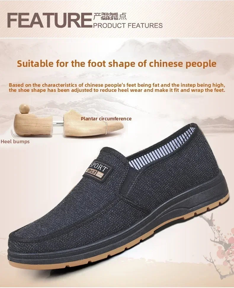 Men Canvas Slip On Shoes Breathable Non Slip Casual Walking Elderly Father Cloth Footwear