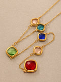Colorful Long Square Pendant Stainless Steel Necklace for Women Luxury Czech Glass Gold Plated Waterproof Charm Jewelry