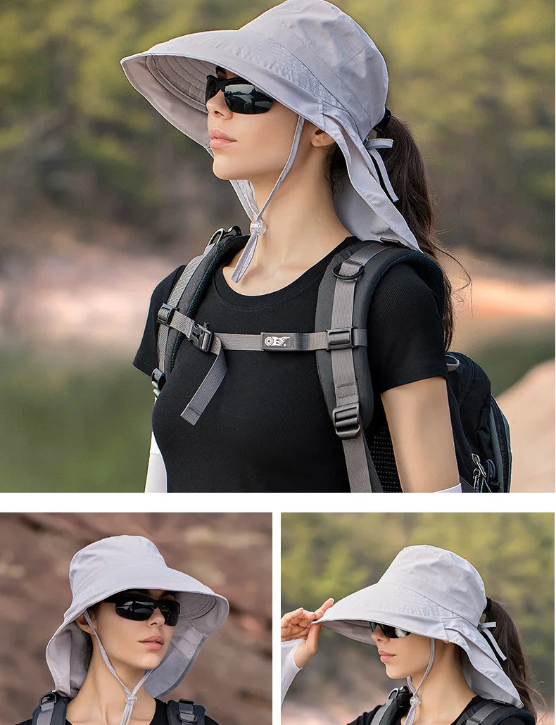 Designer Lightweight Ponytail Hole Visor Hats Summer Bucket Hats for Women Big Brim Outdoor Eye Protection Sunscreen Cap Sun Hat