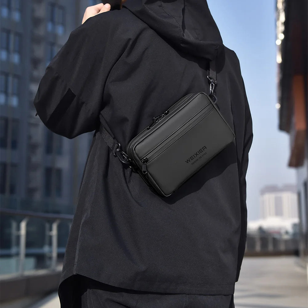 Fashionable Multi-Layer Shoulder Bag for Man,Hand-Held Casual Crossbody Bag, Suitable for Commuting, Daily Use,Black Business Travel Bag, Solid Color Minimalism Handbag