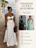 Women Strapless Twist Cutout Maxi Dress Ruched Waist Flowy A Line Long Tube Top Dress Summer Beach Vacation Casual Sundress