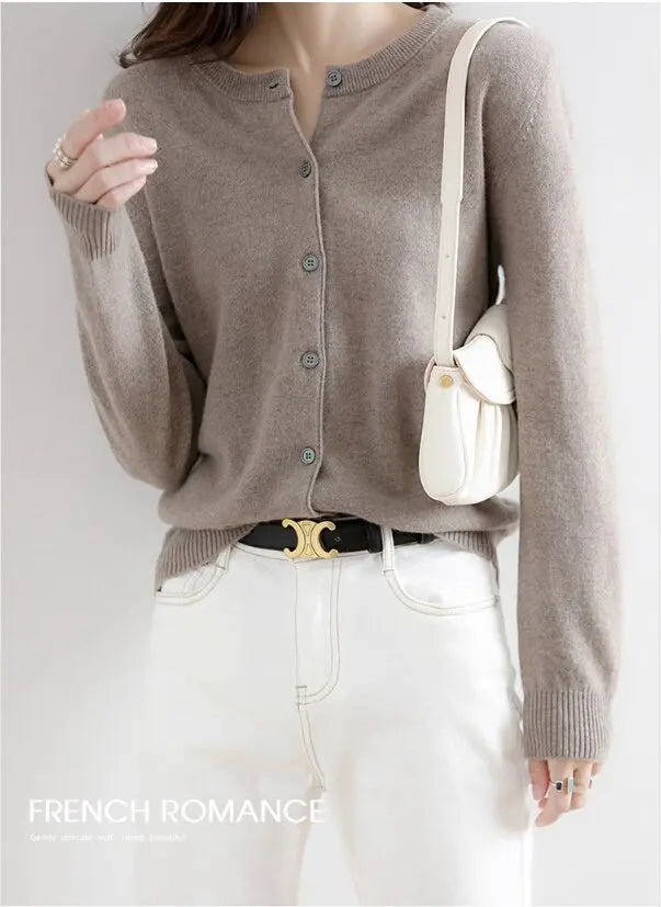 Women Knitted Cardigans Autumn Winter 2025 Round Neck Casual Long Sleeve Tops Solid Basic Soft Sweaters Female