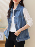 Faionable Embroidered Letter Denim Vest Women's Spring Summer New Sle Svel oulder Pad Thin Outerwear  Collar ...