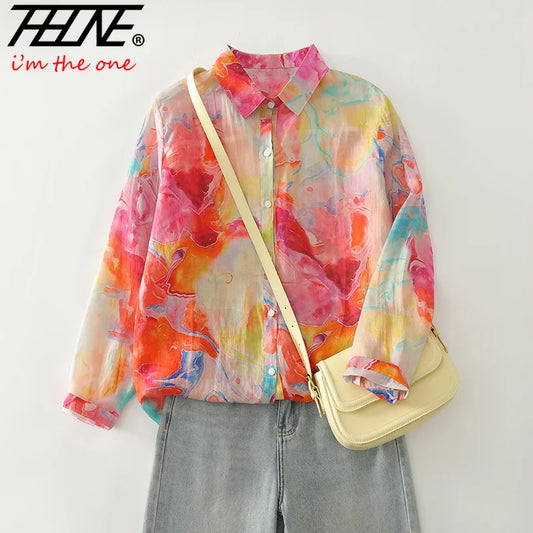 THHONE New Fashion Autumn Blouse Woman Cotton Loose Print Blusa Mujer Camisas Long Sleeve Casual Korean Elegant Women's Clothing