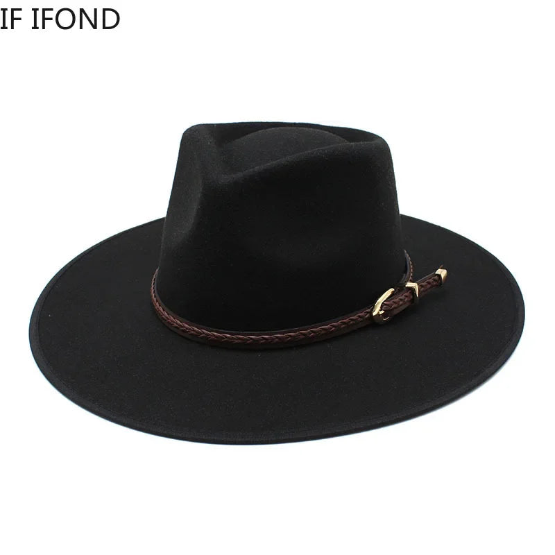 2024 Fashion Women Winter Wool Fedora Hat Men Simple Wide Brim Vintage Felt Jazz Hats New Top Trilby Cap
