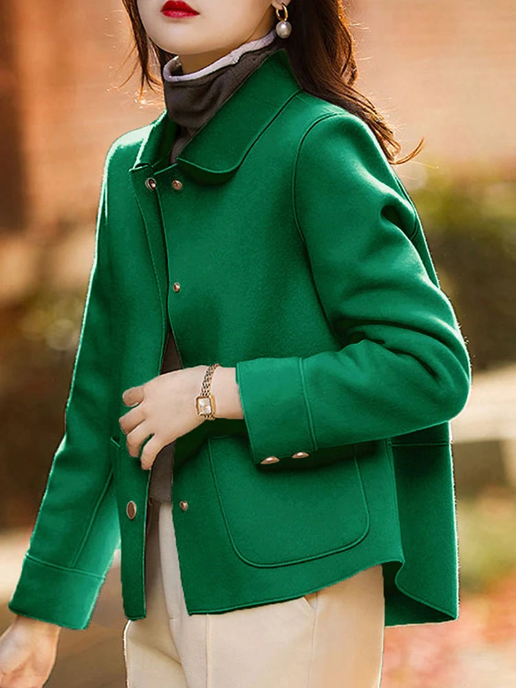 Classic Solid Short Woolen Coats for Woman Autumn Winter Warm Woman Clothing Button Up Female Coat Outfits New In Outerwears