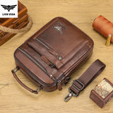 LION VERA Men's Shoulder Bag Casual Mobile Phone Zipper Bag Large Capacity Business Genuine Leather Travel Crossbody Bag