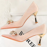 Luxury Women 7cm High Heels Wedding Replica Pumps Lady Luxury Designer Metal Chain Buckle High Heels Stiletto Women Dress Shoes