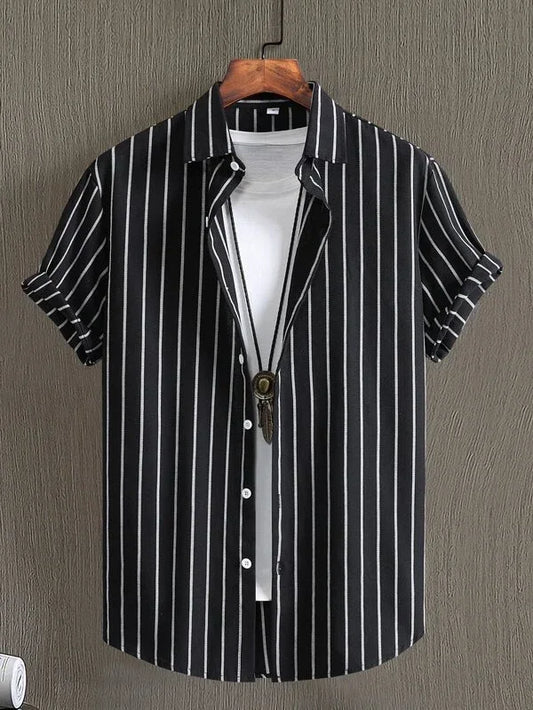 Alternating Striped Men's Shirts Summer Minimalist Shirts Beach Casual Style Short Sleeved Shirt Men's Hawaii Vacation Shirt