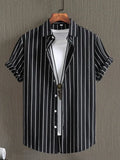 Alternating Striped Men's Shirts Summer Minimalist Shirts Beach Casual Style Short Sleeved Shirt Men's Hawaii Vacation Shirt