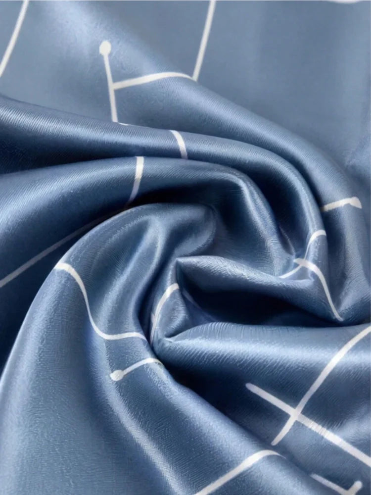2026 New Style Fashionable Women's Printed Shirt, Autumn Blue Satin Long-Sleeved Shirt; Elegant and Loose Office Casual Top; Women's Teacher Outfit; Women's Autumn Clothing