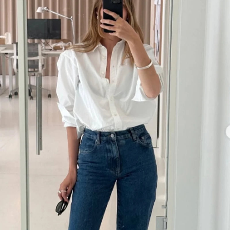 HXAO 2025 Woman Blouses Long Stripe Shirts Women Spring Summer Long Sleeve Blue White Shirt Woman Large Tops Button Up Shirts