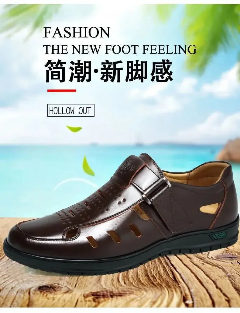 Men Genuine Leather Sandals Summer Breathable Casual Shoes for Man Slip on Clogs Outdoor Non Slip Hand Made Sandalias