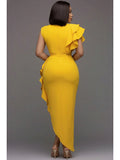 Women's Round Neck Ruffle Decor Split Maxi Bodycon Dress For Wedding Guest Banquet Evening Party Formal Fashion Occasions