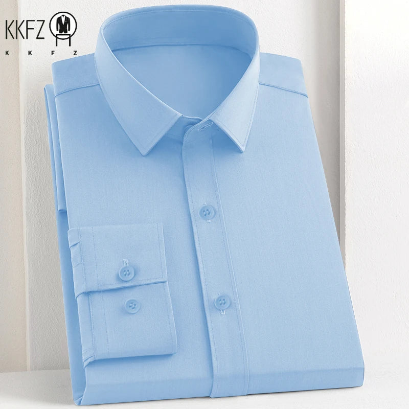 Men's Business Casual Long Sleeve Shirt Solid Color Wrinkle Resistant Comfortable All-Season Versatile Top