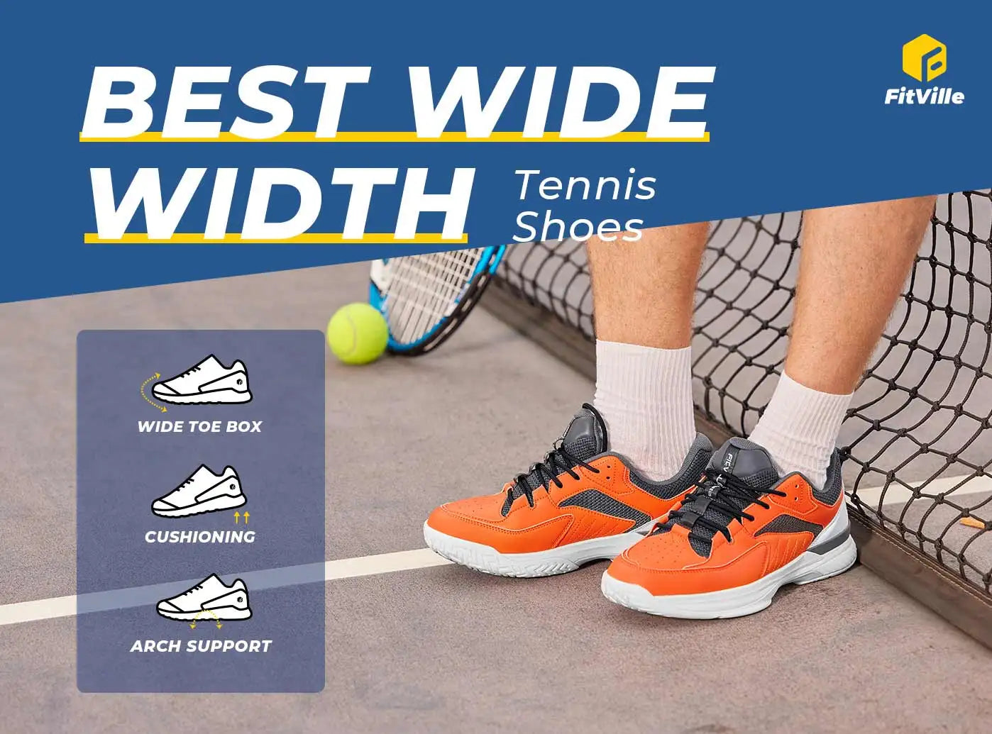 FitVille Men'S Wide Pickleball & All Court Tennis Shoes Lightweight Slip-Resistant Athletic Sneakers With Arch Support For Plantar Fasciitis Men'S Shoes Casual Sneakers Autumn Gym Clothes