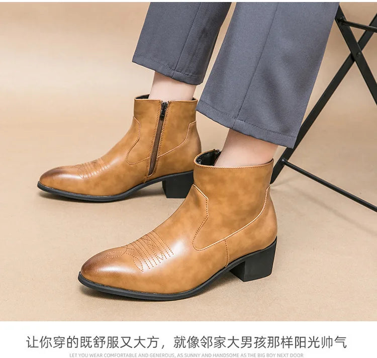 Western Boots for Men Cowboy Black Zipper Brown Ankle Boots Business Handmade Size 38-46 Mens Boots 2025 new