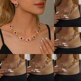 Luxury and High-End Retro Gemstone Necklace Earrings, Bride's Wedding Banquet Jewelry Set, Date, Birthday, Dinner Party
