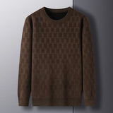 Chenille Winter Warm Sweaters Men Plaid Jacquard O-neck Pullovers Fleece Thick Knitwear Male Business Casual Knitted Sweater