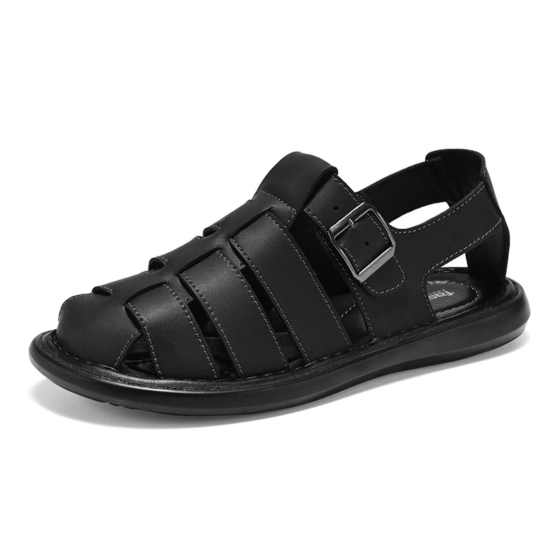 Summer New Men's Sandals High Quality Leather Roman Shoes Men Casual Beach Shoes Luxury Hollow Out Sandalias Male Big Size 38-48