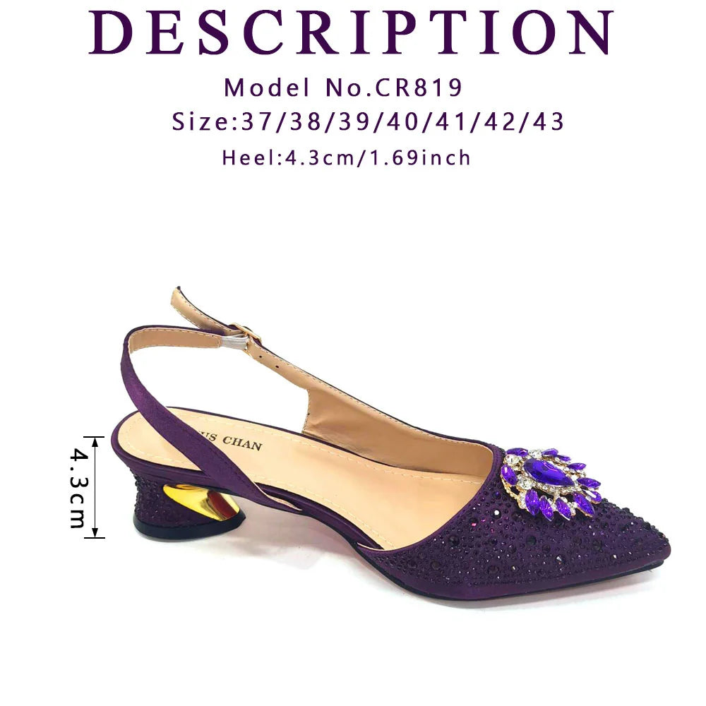 Venus Chan Royal Blue Sandals for Women 2024 Luxury Wedding Pumps Med Heels Rhinestone Design Party Shoes and Bags Set
