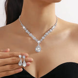 2pcs/set Jewelry Sets Women Elegant Waterdrop Rhinestone Pendant Necklace stud Earrings Wedding Dress Bridal Jewelry Set