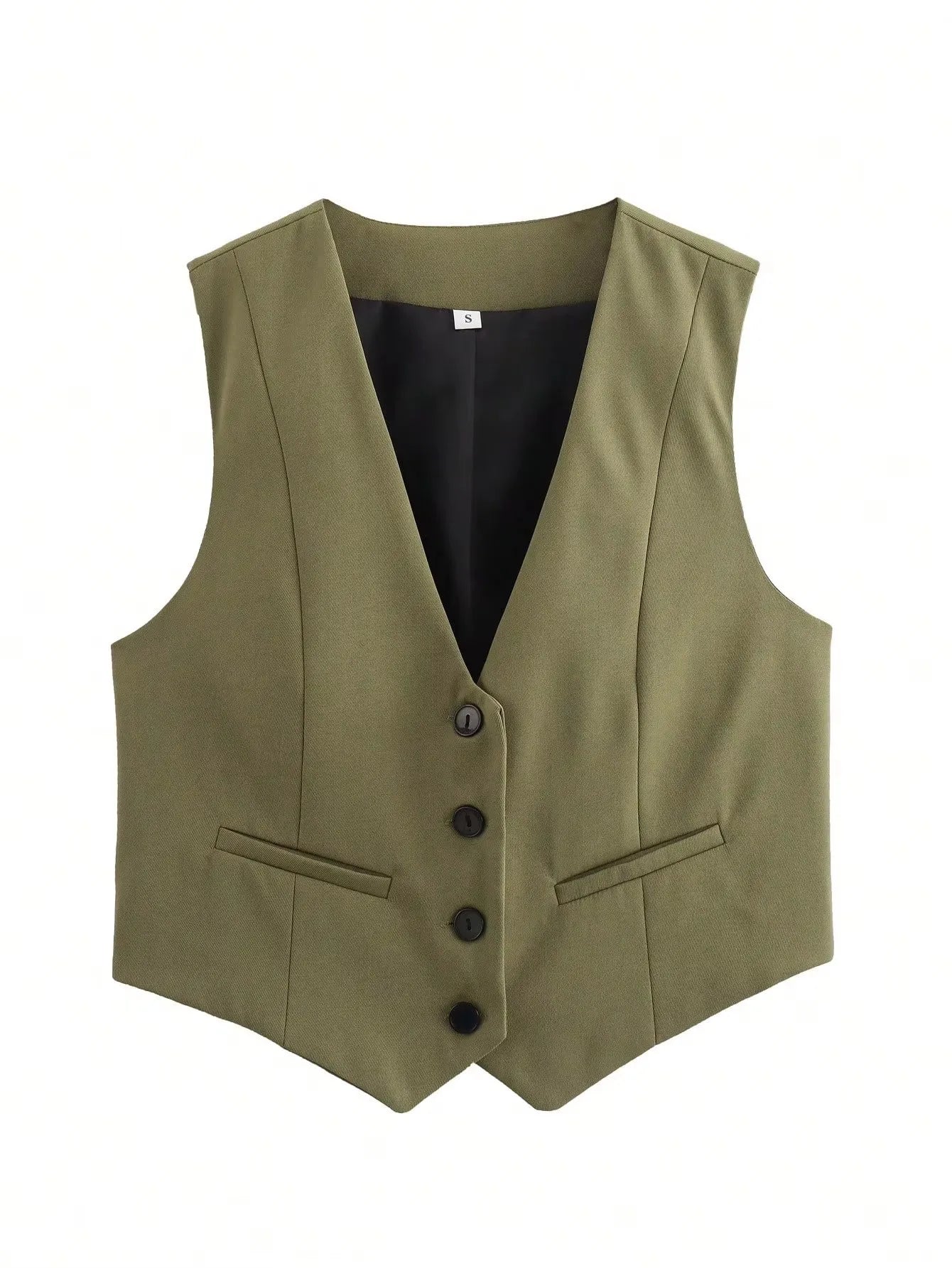 HH Elegant Womens Minimalist Solid Color Suit Vest Fitted Waist V Neck Office Workwear Business Waistcoat Casual Streetwear Tops