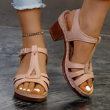 2026 Summer Plus Size 36-43 Sandals for Women, Stitched Thick High Heel, Comfortable Peep Toe, Single Strap Women's Sandals 43