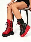 Platform Ankle Boots For Womem Round Toe Chunky Heel Lace Up Boots With Side Zipper Stars Dec sx260210154995309672287