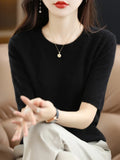 Spring Autumn Women Sweaters Short Sleeves O-neck Bottoming Shirts Knitwear 2026 Summer Knit Tops Pullovers Korean Jumpers