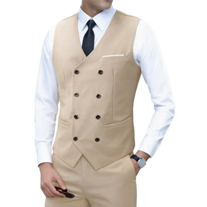 New Brand Dress Vests for Men Casual Slim Fit Mens Suit Vest Double Breasted Waistcoat Gilet Homme Formal Business Jacket