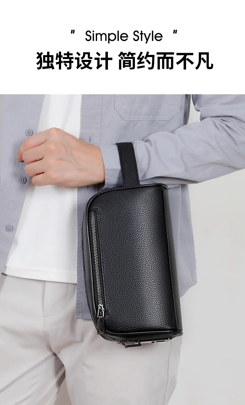 Male Long Money Wallets Mobile Phone Pouch Men Messenger Bag Anti-Theft Men's Fingerprint Lock Bags for Men Leather Hand Bag