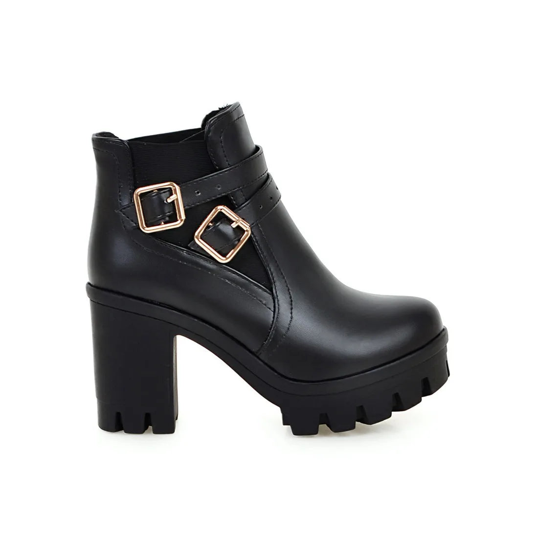 Women's Ankle Boots Women Platform High Heels Fashion Buckle Side Zipper Autumn Winter Women's Ankle Boots Size 33-43