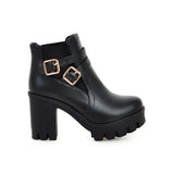 Women's Ankle Boots Women Platform High Heels Fashion Buckle Side Zipper Autumn Winter Women's Ankle Boots Size 33-43